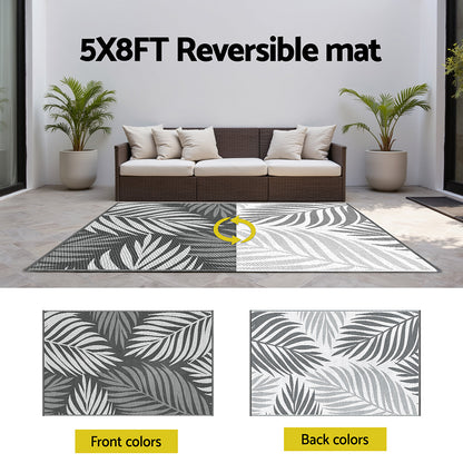 Gardeon Outdoor Rugs 152x244cm Large Carpet Reversible Area Mat PP Dual-Sided Patio Rug Leaf