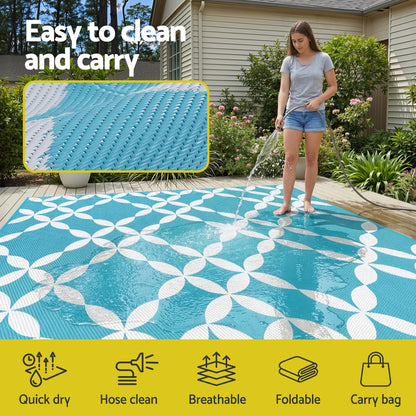 Gardeon Outdoor Rugs 274x366cm Large Carpet Reversible Area Mat PP Dual-Sided Patio Rug Light Blue