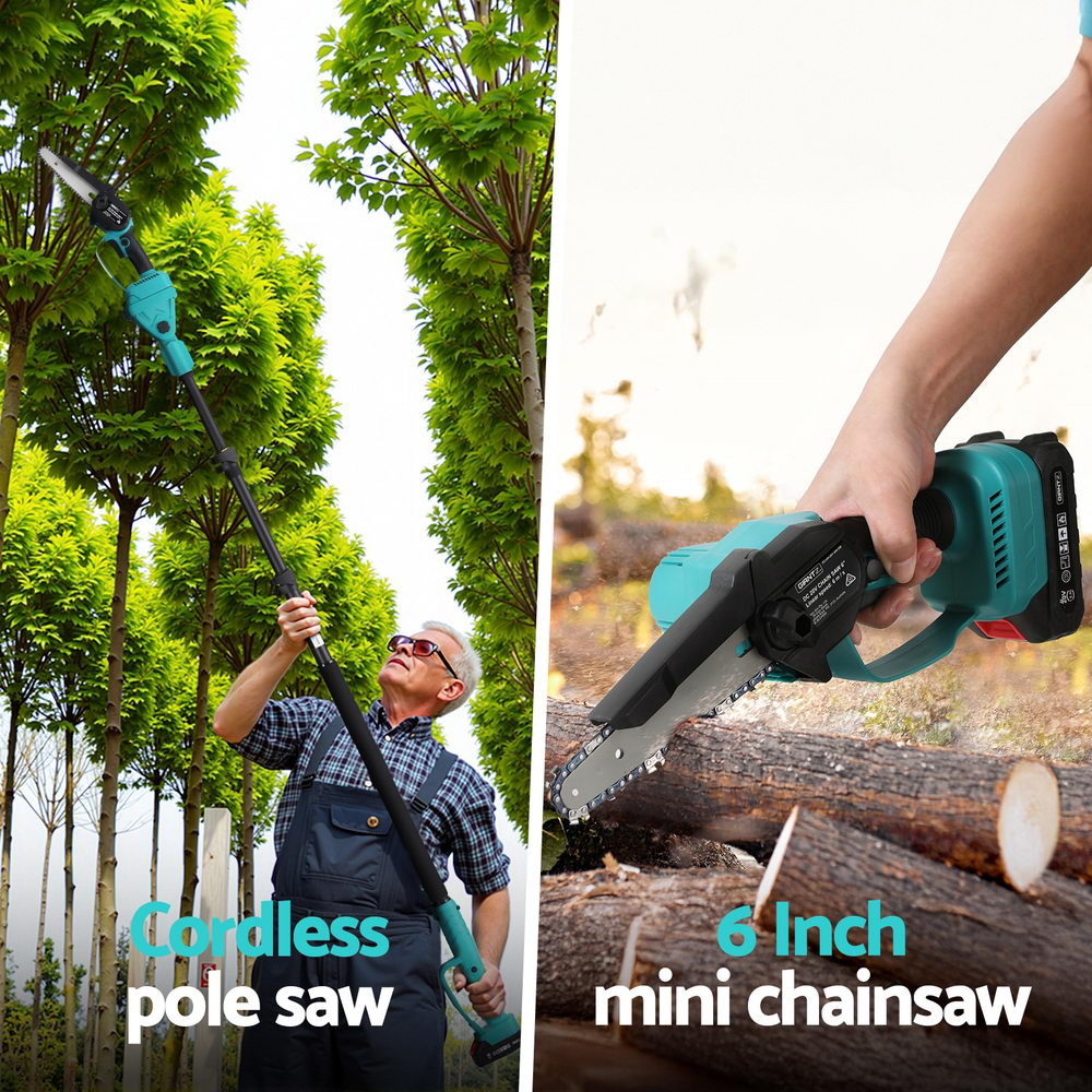 Giantz Telescopic Pole Chainsaw 6 Inch Cordless Tree Trimmer Kit 20V Battery