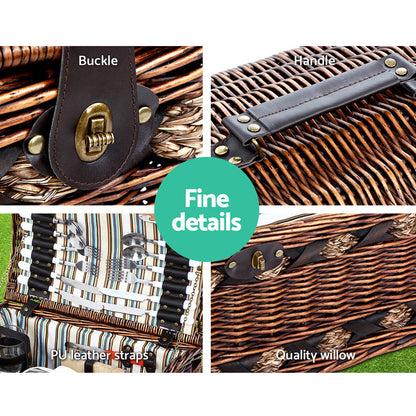 Alfresco 4 Person Picnic Basket Set Wooden Blanket Cooler Bag Outdoor Insulated