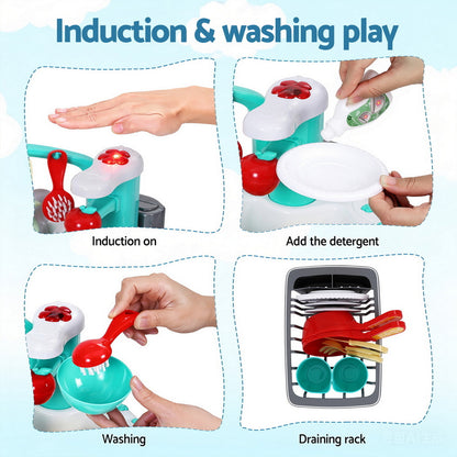 Keezi Kids Kitchen Play Set Play Pretend Sink Dishwasher Toys Green