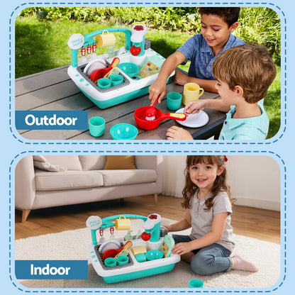 Keezi Kids Kitchen Play Set Play Pretend Sink Dishwasher Toys Green