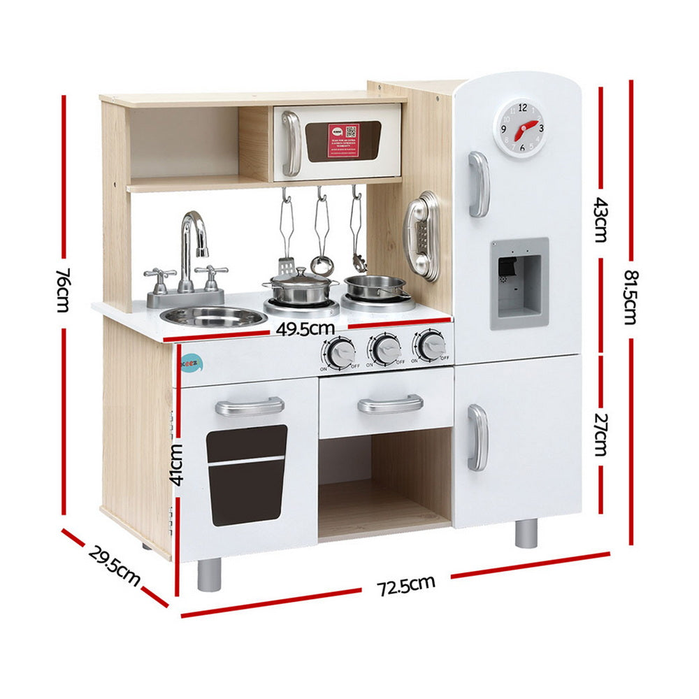 Keezi Kids Kitchen Play Set Wooden Pretend Toys Cooking Children Clock Beige
