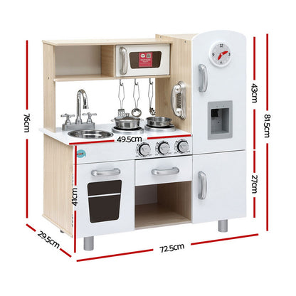 Keezi Kids Kitchen Play Set Wooden Pretend Toys Cooking Children Clock Beige
