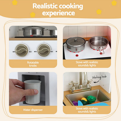 Keezi Kids Kitchen Play Set Wooden Pretend Toys Cooking Children Storage Golden