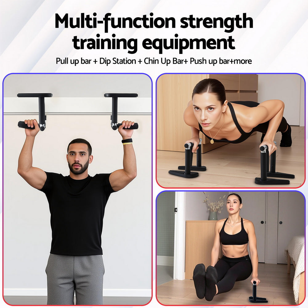 Everfit 2Pcs/Set Pull Up Bar Portable Foldable Dip Station Multi Gym 120kg Home Power Station Black