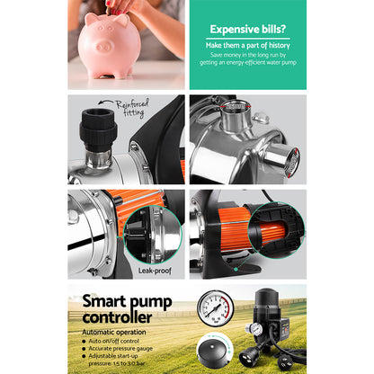 Giantz Garden Water Pump High Pressure 800W Tank Rain Farm Irrigation House Black