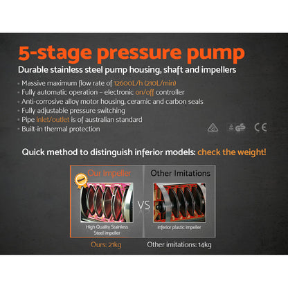 Giantz Garden Water Pump High Pressure 1800W 5-Stage Tank Irrigation Yellow