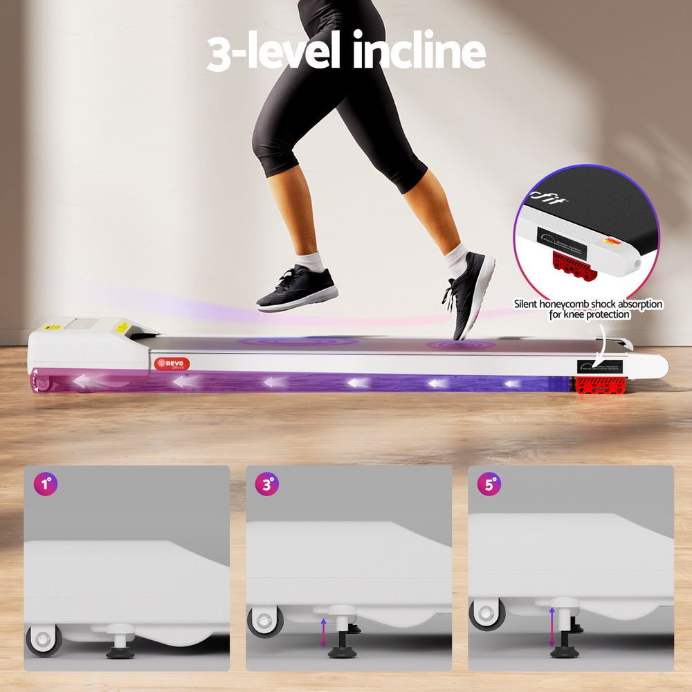 Everfit Treadmill Electric Walking Pad Incline Under Desk Home Gym 380mm White