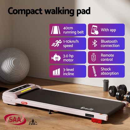 Everfit Treadmill Electric Walking Pad with Incline Under Desk Home Gym Pink