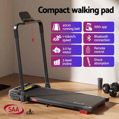 Everfit Treadmill Electric Walking Pad with Incline Foldable for Home Gym Black