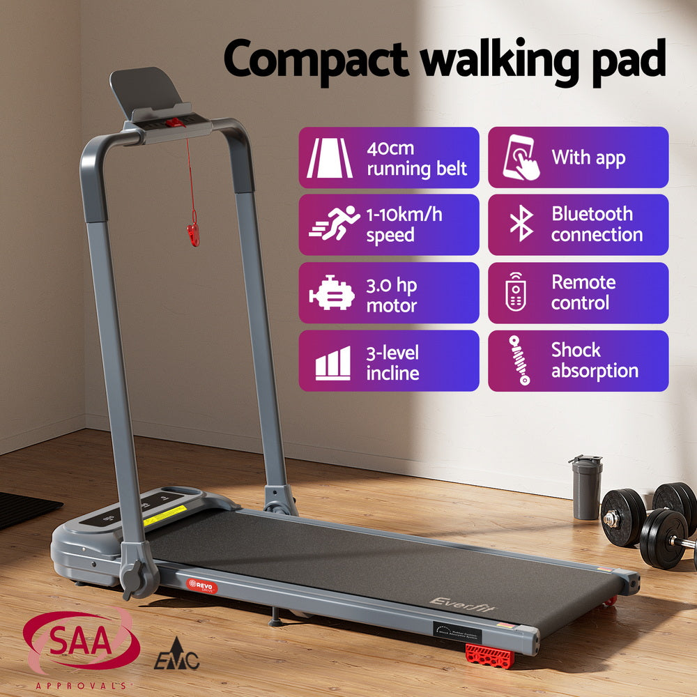 Everfit Treadmill Electric Walking Pad with Incline Foldable for Home Gym Grey