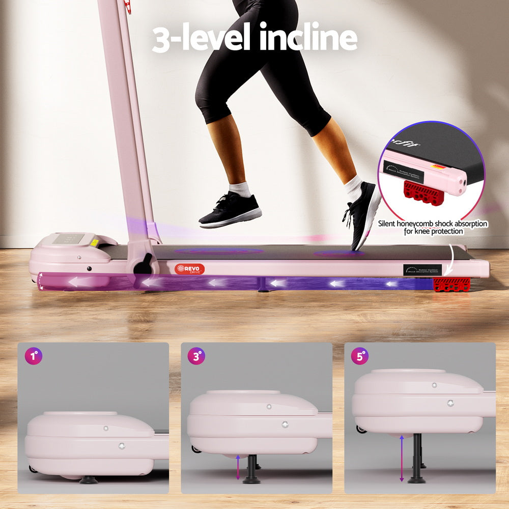 Everfit Treadmill Electric Walking Pad with Incline Foldable for Home Gym Pink