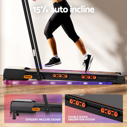 Everfit Treadmill Electric Walking Pad Auto Incline Foldable for Home Gym Black
