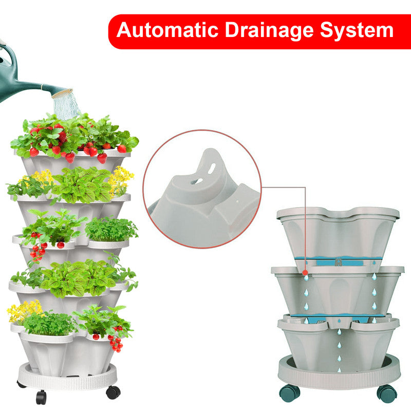 Hivvago 5-Tier Vertical Garden Planter – Stackable Indoor/Outdoor Pot with Base