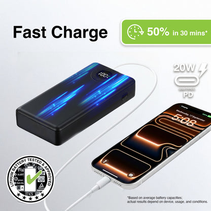 Laser 20000mAh Powerbank Battery Display Black
