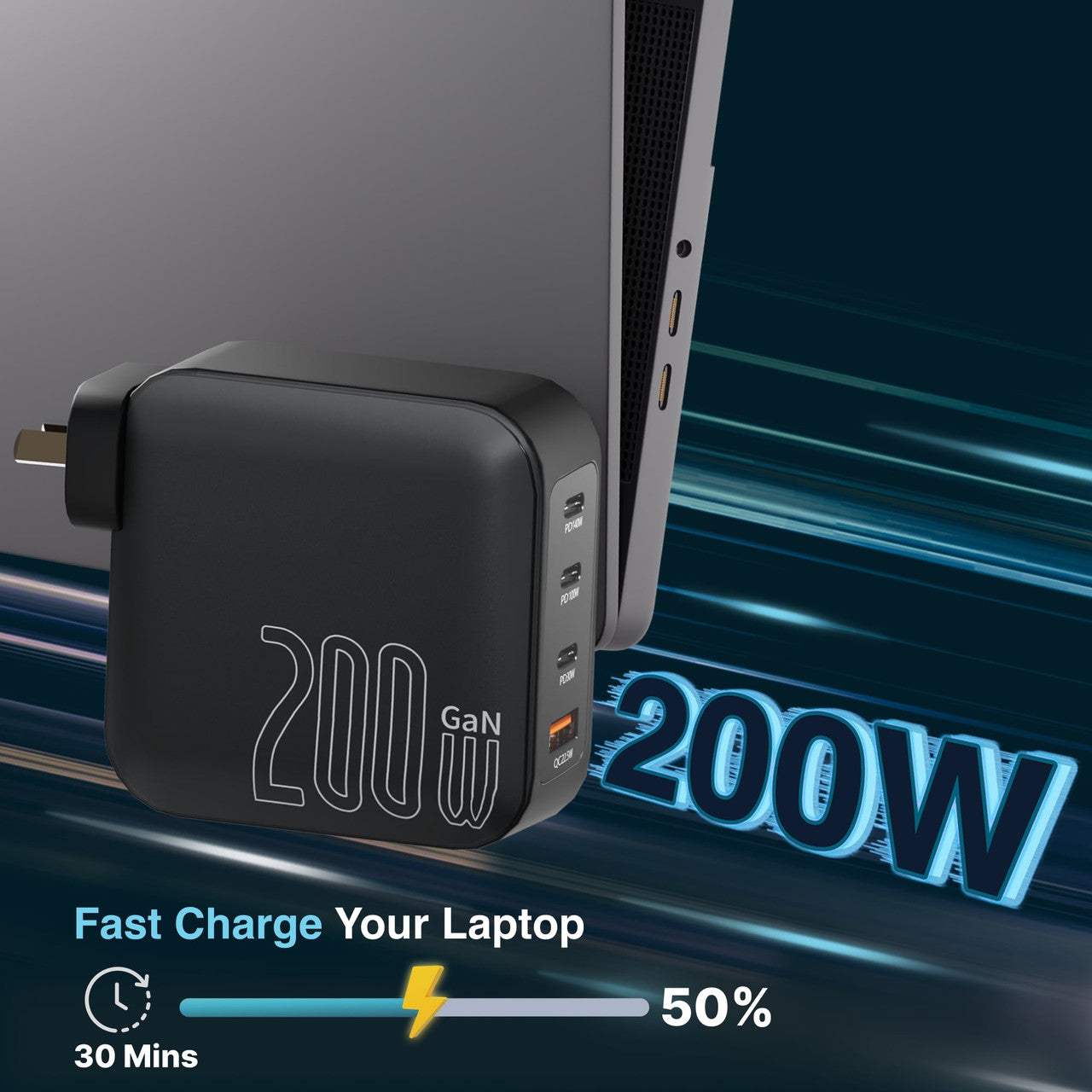 Laser PD3.0 200W GaN Wall Charger Black