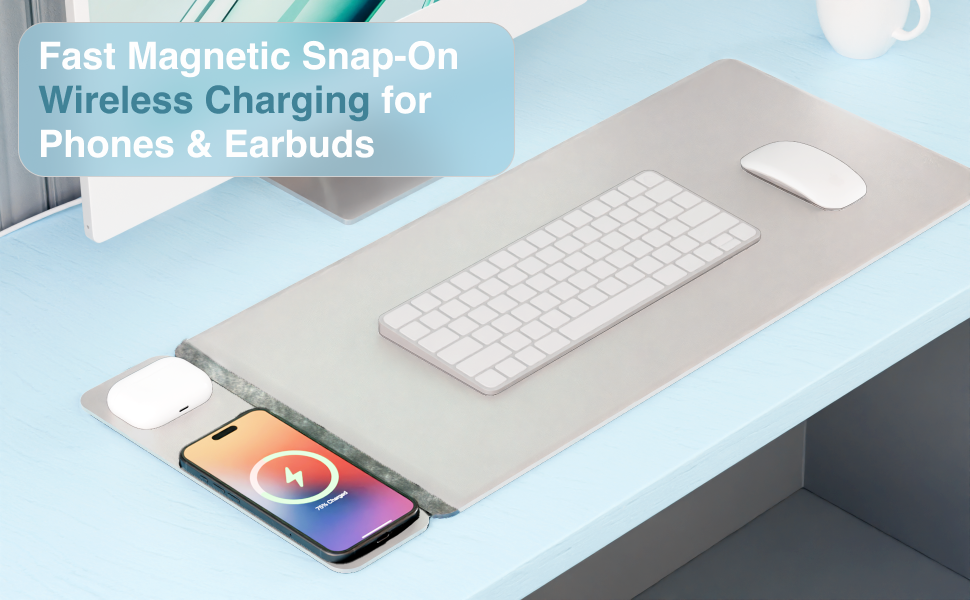 Laser Wireless Charging Desk Mat Grey