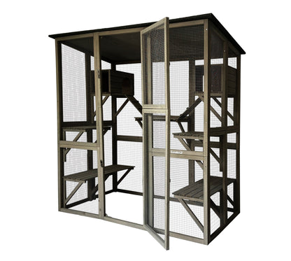 Samland Wooden Cat Cage Walk in Cat Condo House Kitten Ferret Enclosure Cage