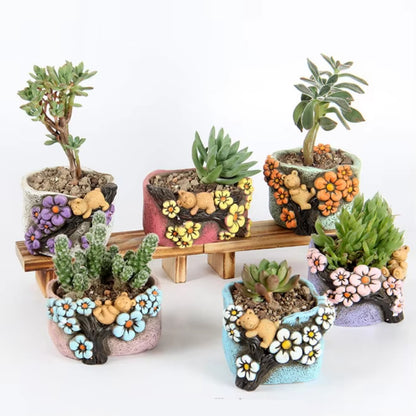 Cute, hand painted bear succulent pot. Random design