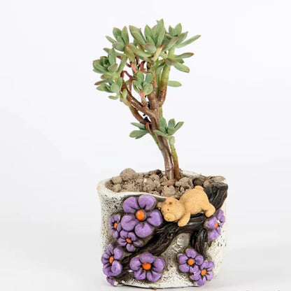 Cute, hand painted bear succulent pot. Random design