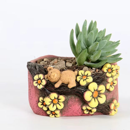 Cute, hand painted bear succulent pot. Random design