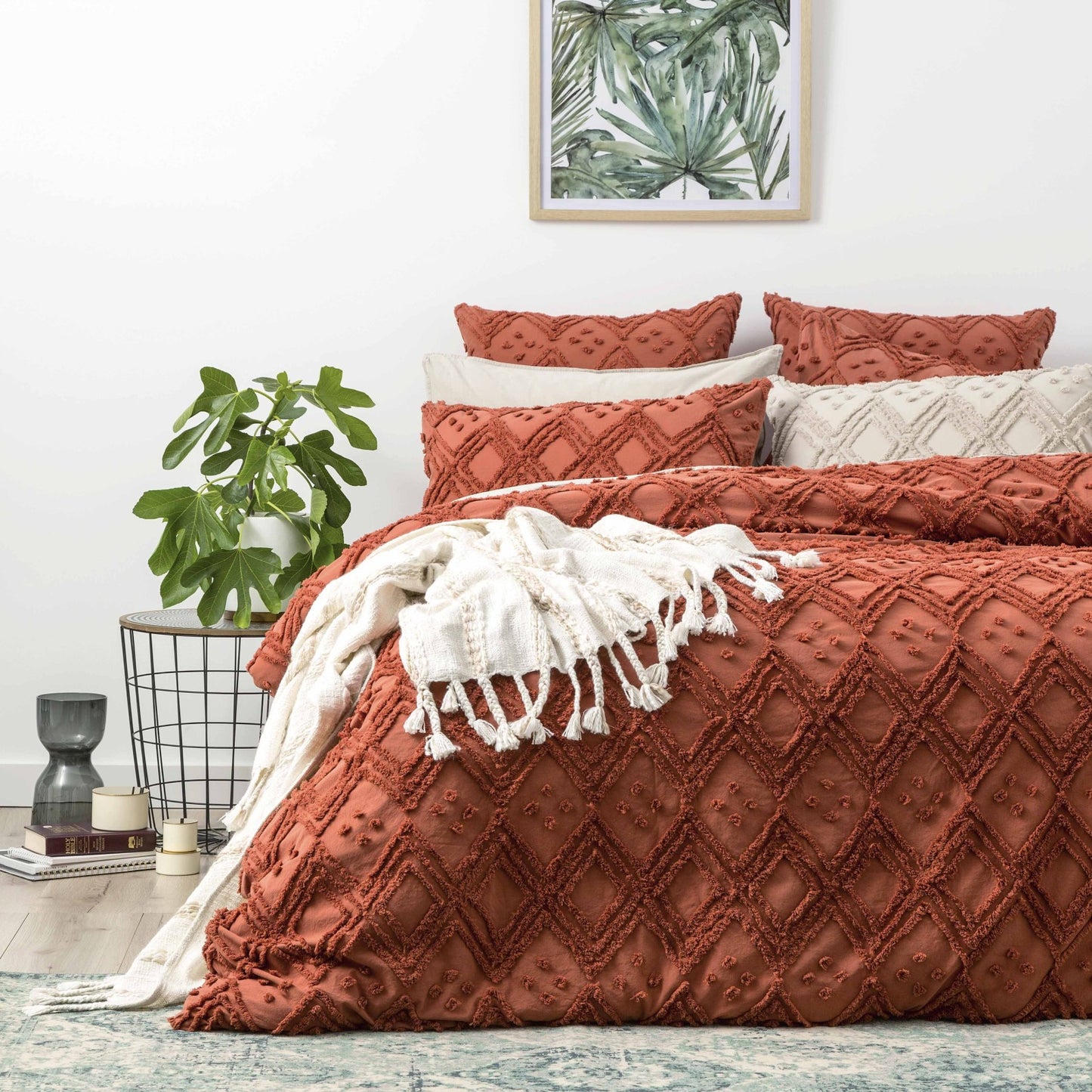 Medallion Cotton Vintage Washed Tufted Auburn Quilt Cover Set by Park Avenue Queen