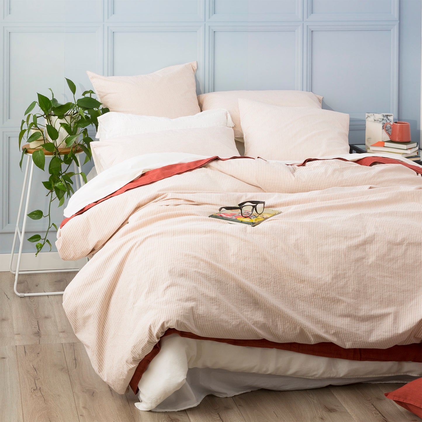 Portifino Yarn Dyed Vintage Washed Cotton Clay Quilt Cover Set by Renee Taylor Super King