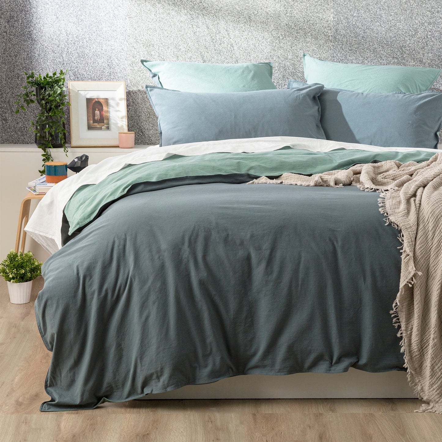 Essentials Vintage Stone Washed Reversible Mineral Quilt Cover Set by Renee Taylor Super King