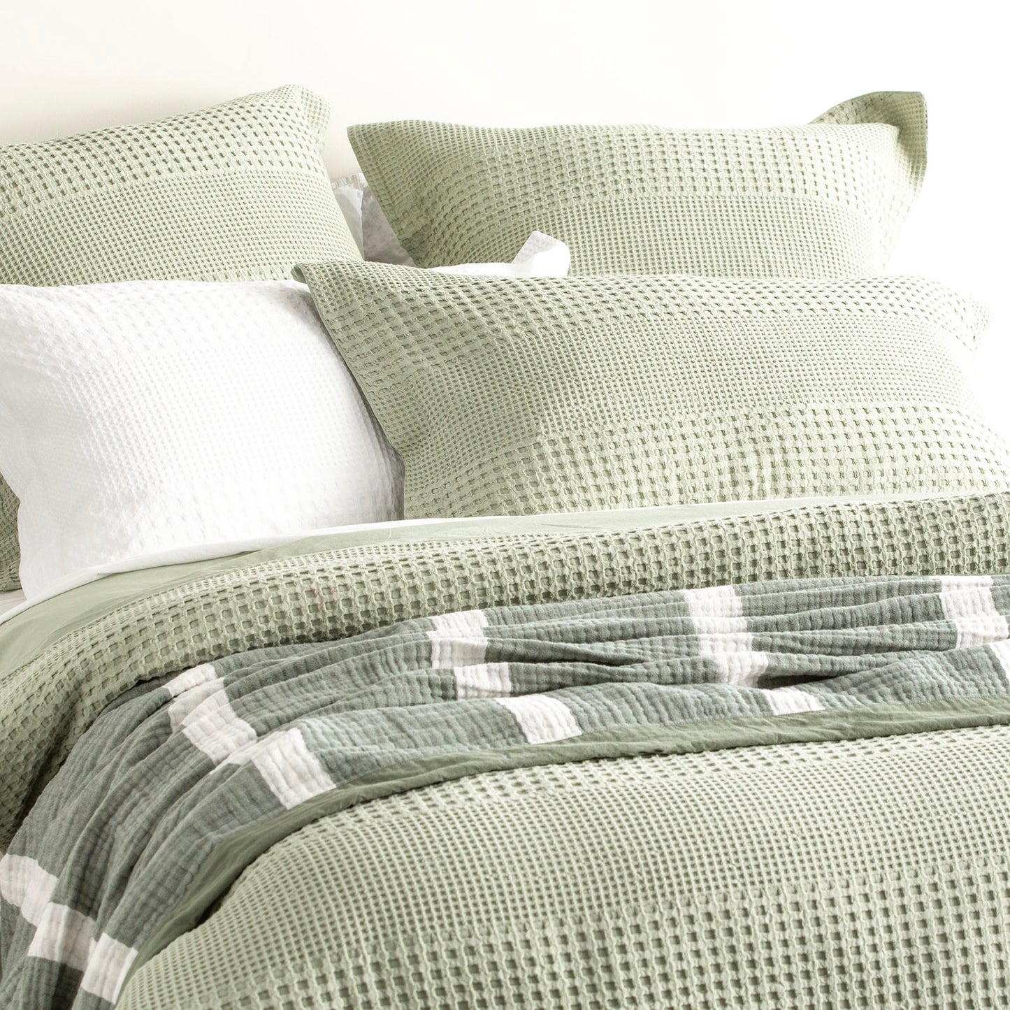 Elegance Waffle Cotton Jacquard Moss Quilt Cover Set by Renee Taylor Super King