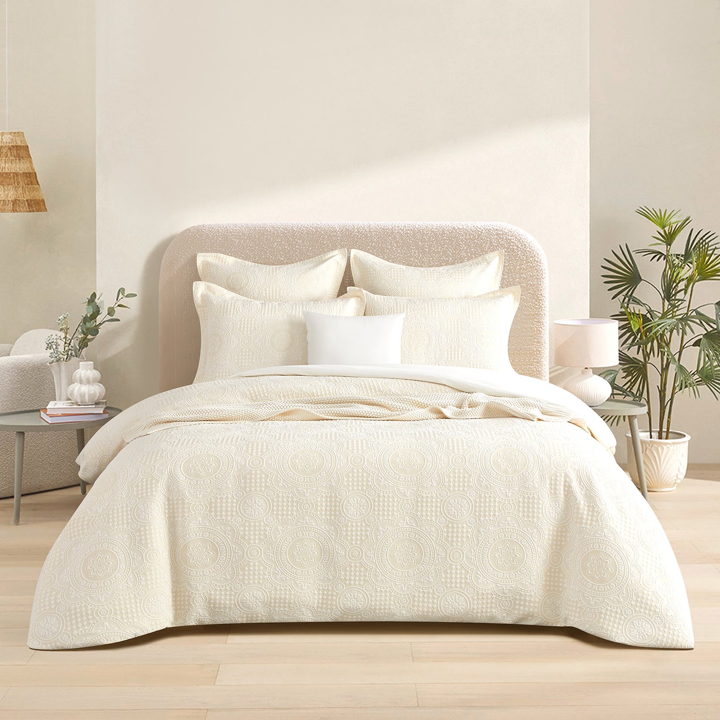 Dakota Beige Jacquard Queen Quilt Cover Set by Renee Taylor