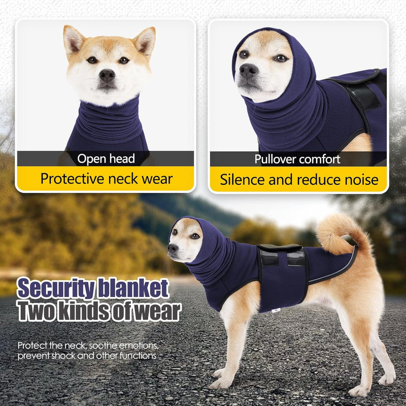 Dog Anxiety Vest and Coat, Vet Visits and Separation - Keep Pet Calm, Dog Jacket for Thunder, Fireworks, Anti Anxiety Vest for Dogs and Cat Body and Ear, Dark Blue, L