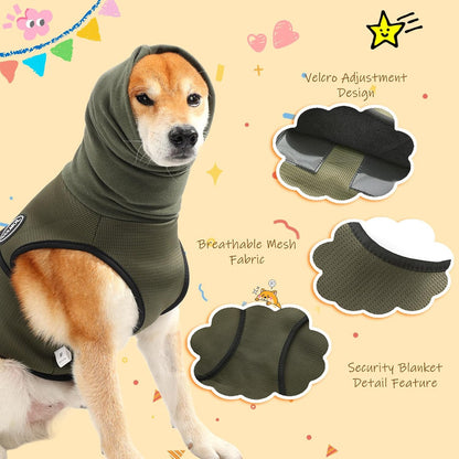 Dog Anxiety Vest and Coat, Vet Visits and Separation - Keep Pet Calm, Dog Jacket for Thunder, Fireworks, Anti Anxiety Vest for Dogs and Cat Body and Ear, Green, M