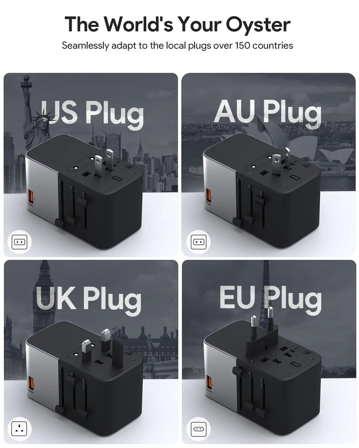 Aukey Travel Mate 100W GaN Universal Adapter with USB ports (PA-TA09A)