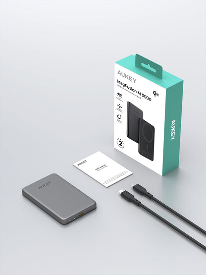 Aukey MagFusion M Qi2 5000mAh Magnetic Wireless Power Bank - White (PB-MS07)