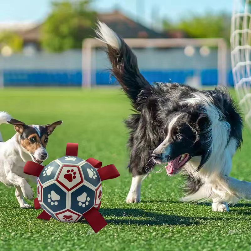 Interactive dog soccer with air pump-heavy rubber tug-of-war toy, with paw print design, non-toxic blue orange ball, suitable for large/medium dogs, strong chewers, catching and training-suitable for all breeds and sizes, durable and safe