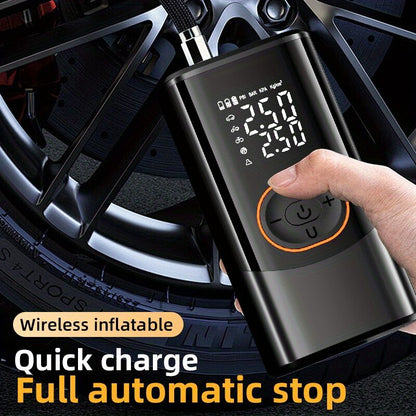 Portable air compressor for tires with digital pressure gauge, 150PSI rechargeable battery, LED light, wireless bicycle tire pump for cars, motorcycles, bicycles, etc., black