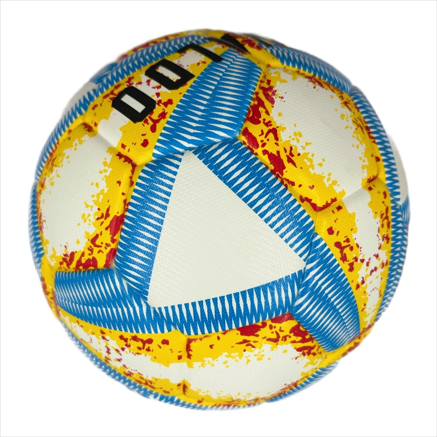 A yellow, blue and red football with color matching size5, PU fitting material, Christmas Boxing Day gift, including pump+air needle+net bag set,soccer