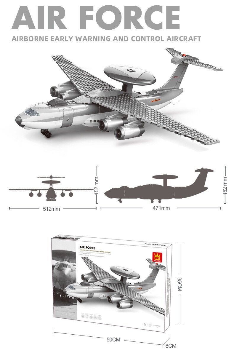 Christmas gift KJ2000 Airborne Early Warning Aircraft Building Blocks Set, 199 Pieces Military Model Kit for Kids Aged 6+ & Enthusiasts（KJ2000 early warning aircraft）