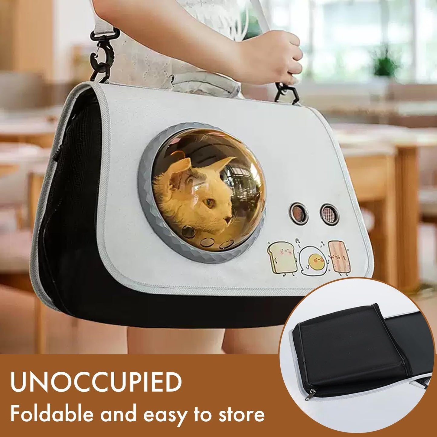Printed Space Capsule Cat Bag, Large Capacity Crossbody Dog Bag, Universal Pet Bag for All Seasons