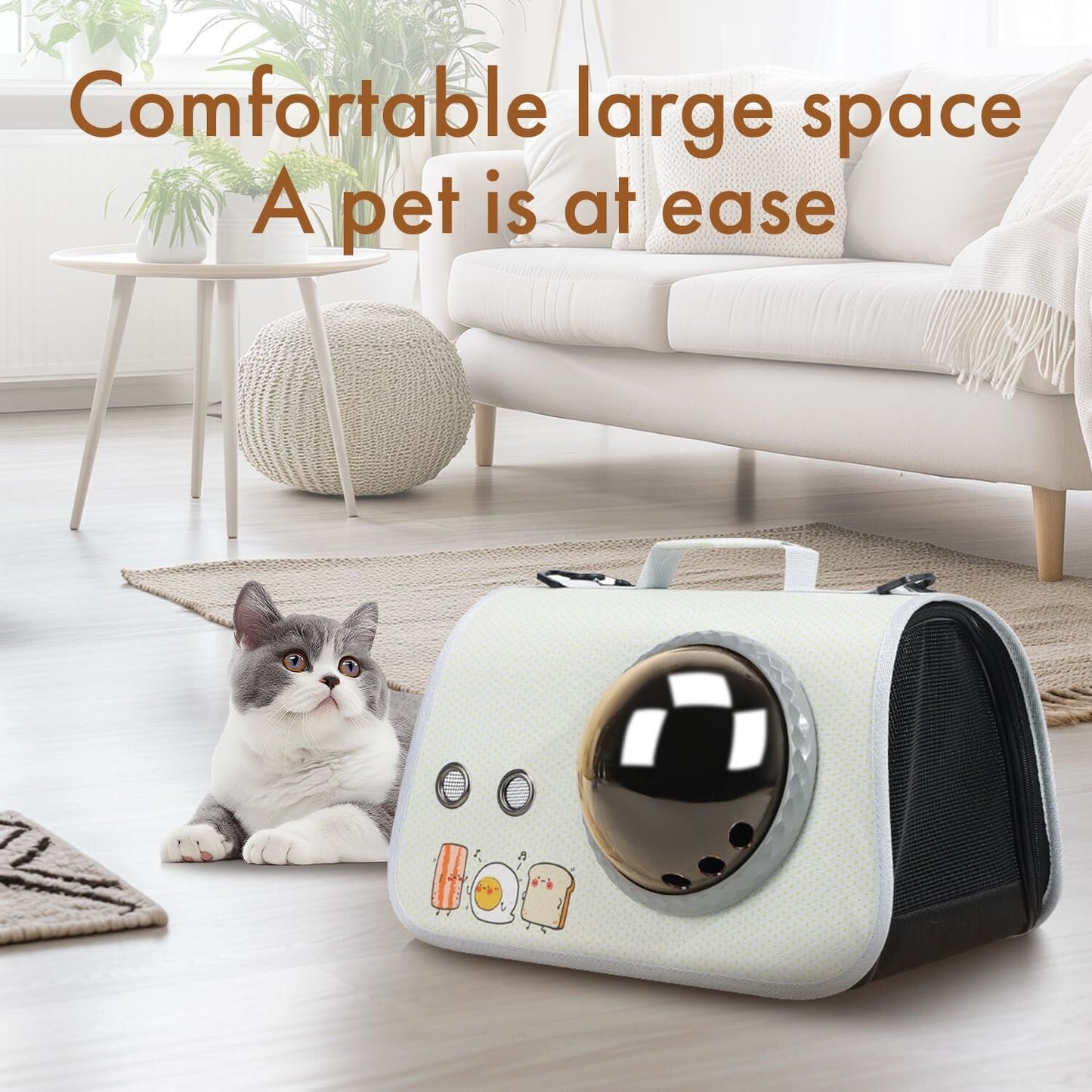 Printed Space Capsule Cat Bag, Large Capacity Crossbody Dog Bag, Universal Pet Bag for All Seasons