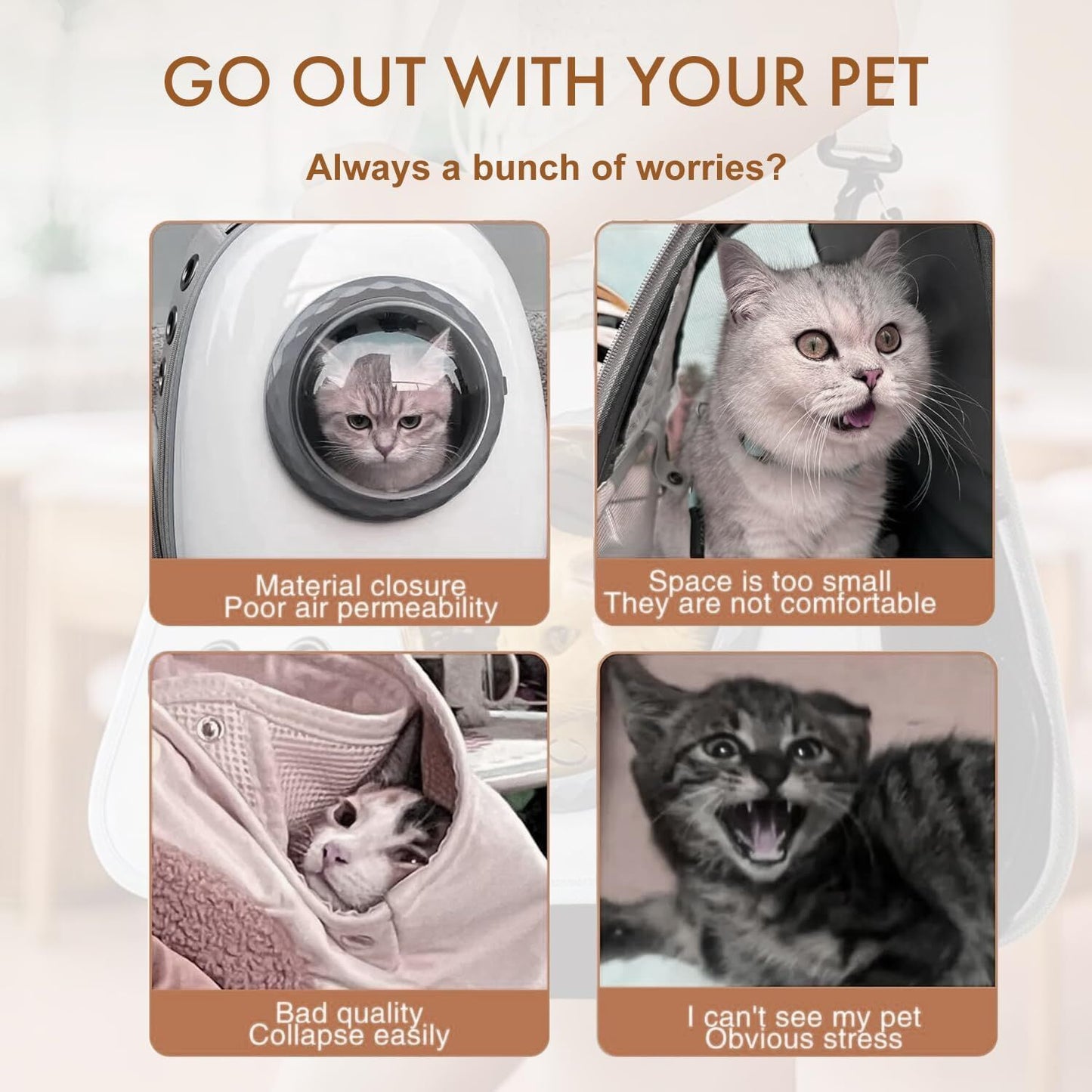 Printed Space Capsule Cat Bag, Large Capacity Crossbody Dog Bag, Universal Pet Bag for All Seasons
