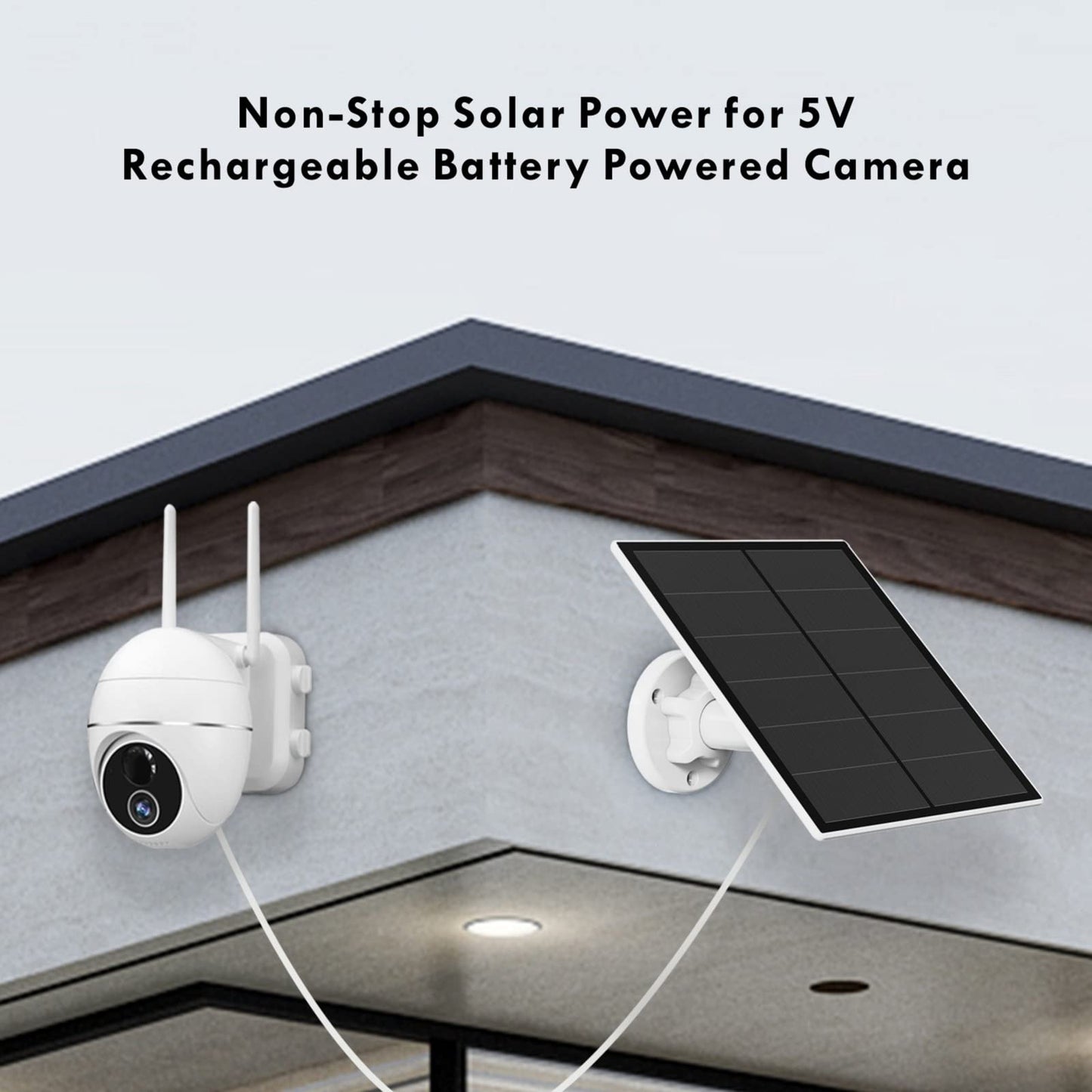 2-Pack 5W Solar Panel for Outdoor Security Camera – 5V USB Charger with 9.8ft Cable, IP65 Waterproof, Adjustable Mount, Compatible with Most Battery Cameras (White)