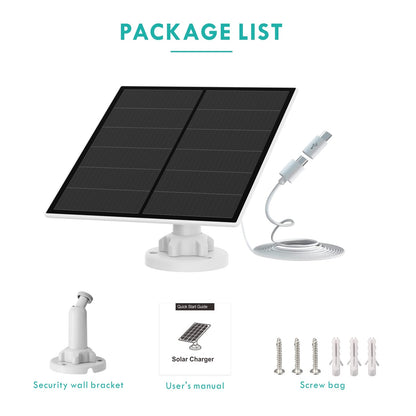 3-Pack 5W Solar Panel for Outdoor Security Camera – 5V USB Charger with 9.8ft Cable, IP65 Waterproof, Adjustable Mount, Compatible with Most Battery Cameras (White)