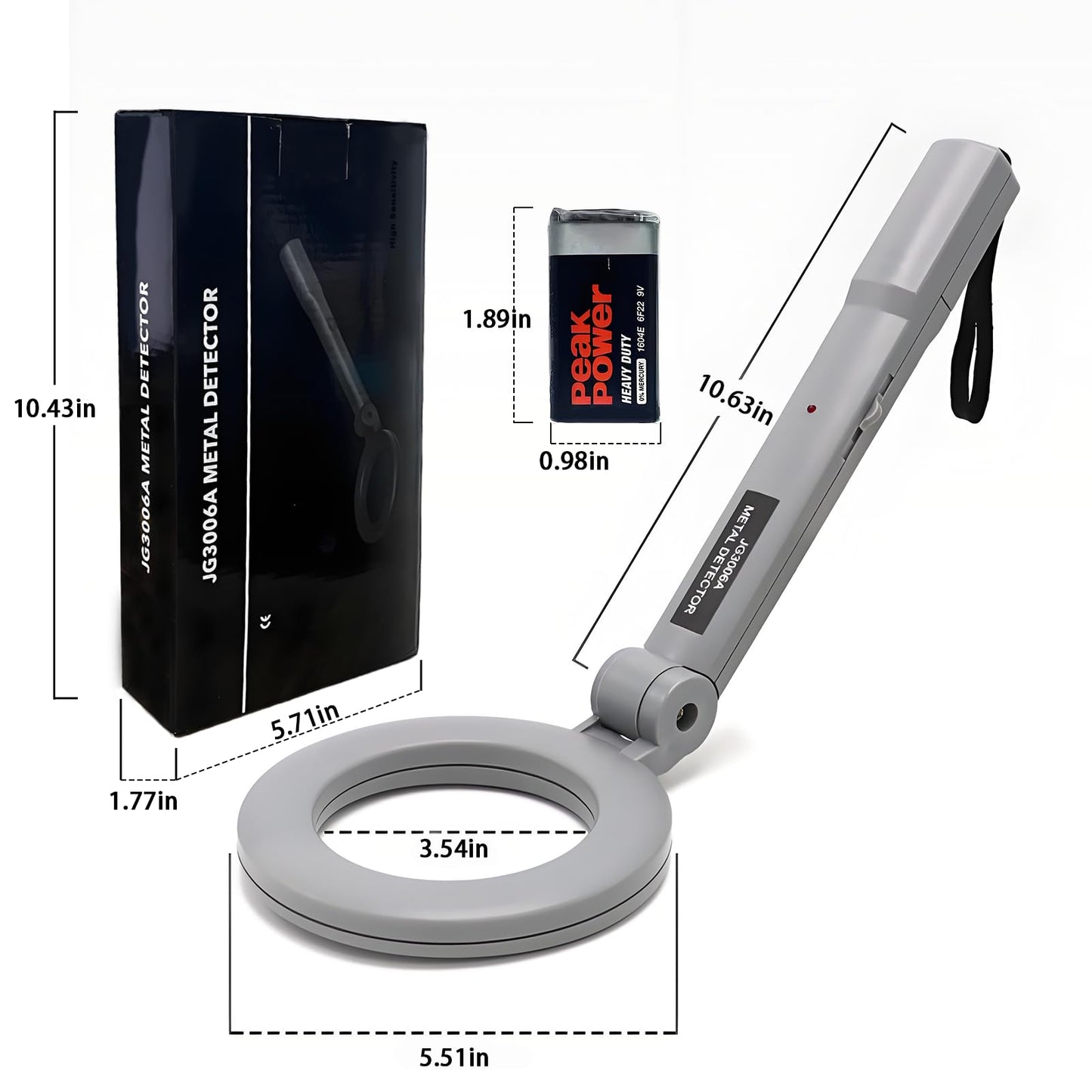 Portable Handheld Metal Detector with 180° Rotating Probe – Foldable Design, LED Indicator & Alarm, Ideal for Security Checks, Schools, Airports, and Outdoor Use (Gray)