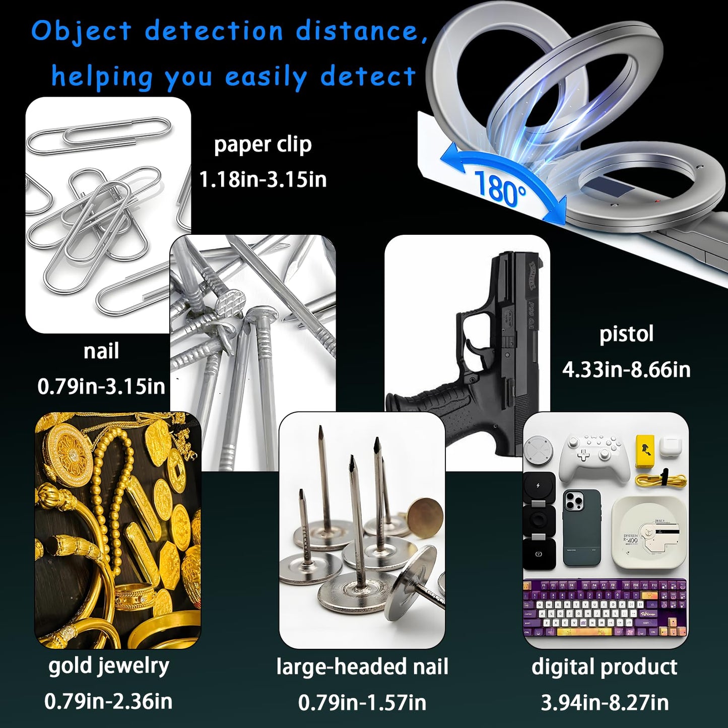 Portable Handheld Metal Detector with 180° Rotating Probe – Foldable Design, LED Indicator & Alarm, Ideal for Security Checks, Schools, Airports, and Outdoor Use (Gray)