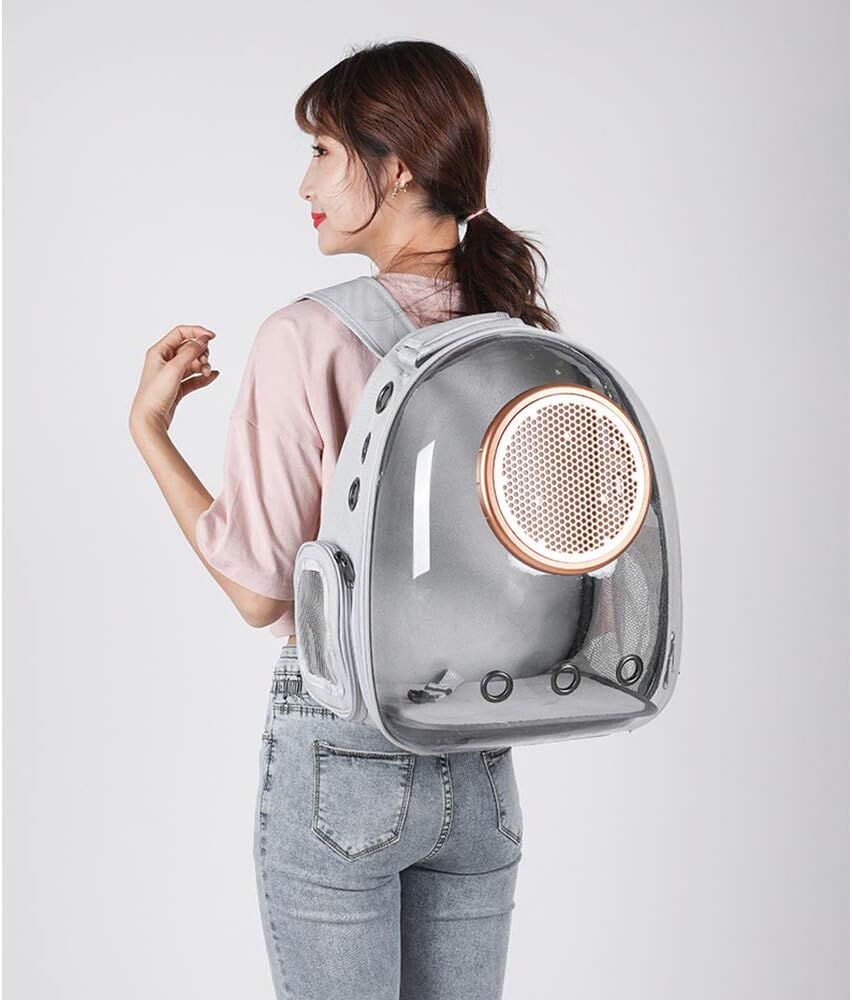 Pet Space Capsule Backpack, Small Medium Cat Puppy Dog Carrier, Transparent Breathable Heat Proof, Pet Carrier for Travel Hiking Walking Camping, Grey