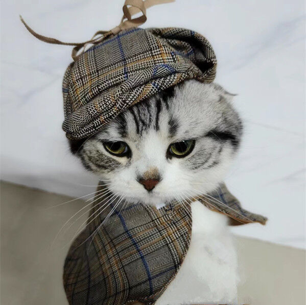 Pet products Dog Costume-Cute Detective Pet Clothes Set Halloween Cosplay Party Outfit Winter Fashion Cape Cloak Hat for Small Medium Dog & Cat Kitten