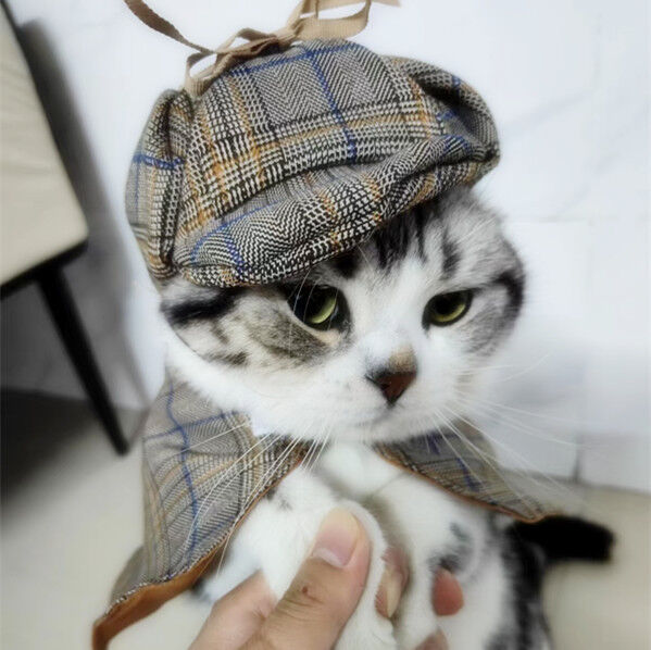 Pet products Dog Costume-Cute Detective Pet Clothes Set Halloween Cosplay Party Outfit Winter Fashion Cape Cloak Hat for Small Medium Dog & Cat Kitten