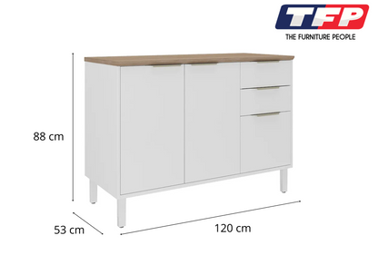 Base Kitchen Steel Cabinet/Cupboard with 3 Doors + 2 Drawers - Renova White Flat Pack DIY